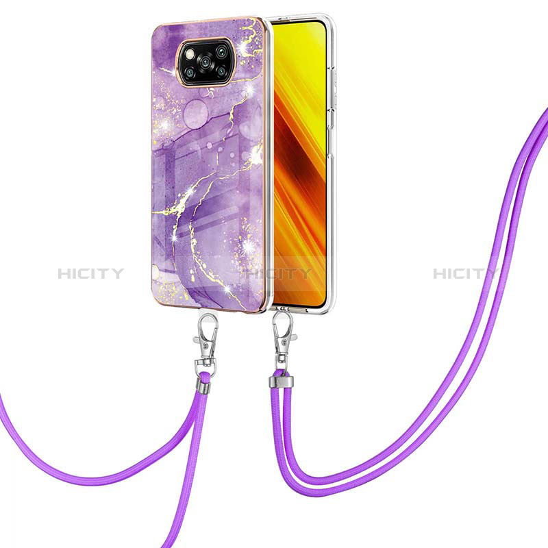 Funda Silicona Gel Goma Patron de Moda Carcasa con Acollador Cordon Lanyard Y05B para Xiaomi Poco X3 NFC Morado