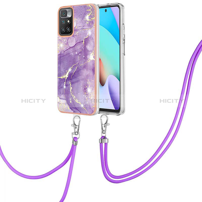 Funda Silicona Gel Goma Patron de Moda Carcasa con Acollador Cordon Lanyard Y05B para Xiaomi Redmi 10 4G Morado