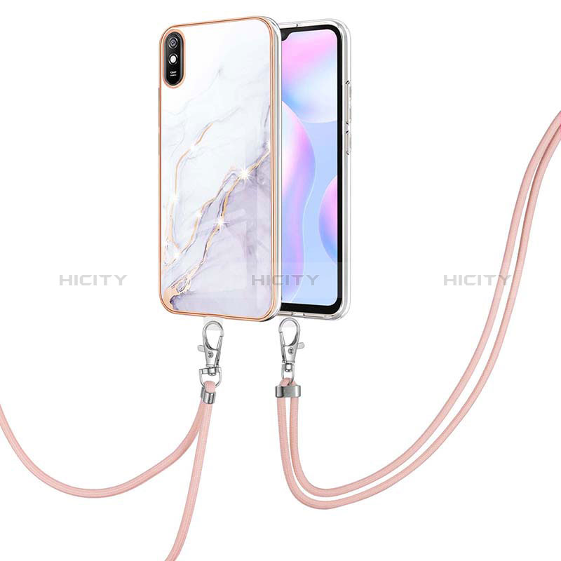 Funda Silicona Gel Goma Patron de Moda Carcasa con Acollador Cordon Lanyard Y05B para Xiaomi Redmi 9A Blanco