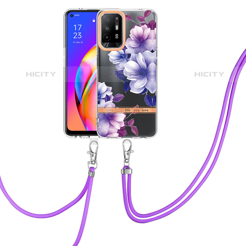 Funda Silicona Gel Goma Patron de Moda Carcasa con Acollador Cordon Lanyard Y06B para Oppo A94 5G