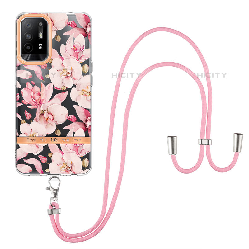 Funda Silicona Gel Goma Patron de Moda Carcasa con Acollador Cordon Lanyard Y06B para Oppo A94 5G