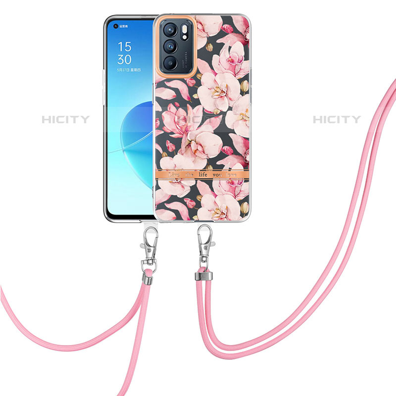 Funda Silicona Gel Goma Patron de Moda Carcasa con Acollador Cordon Lanyard Y06B para Oppo Reno6 5G