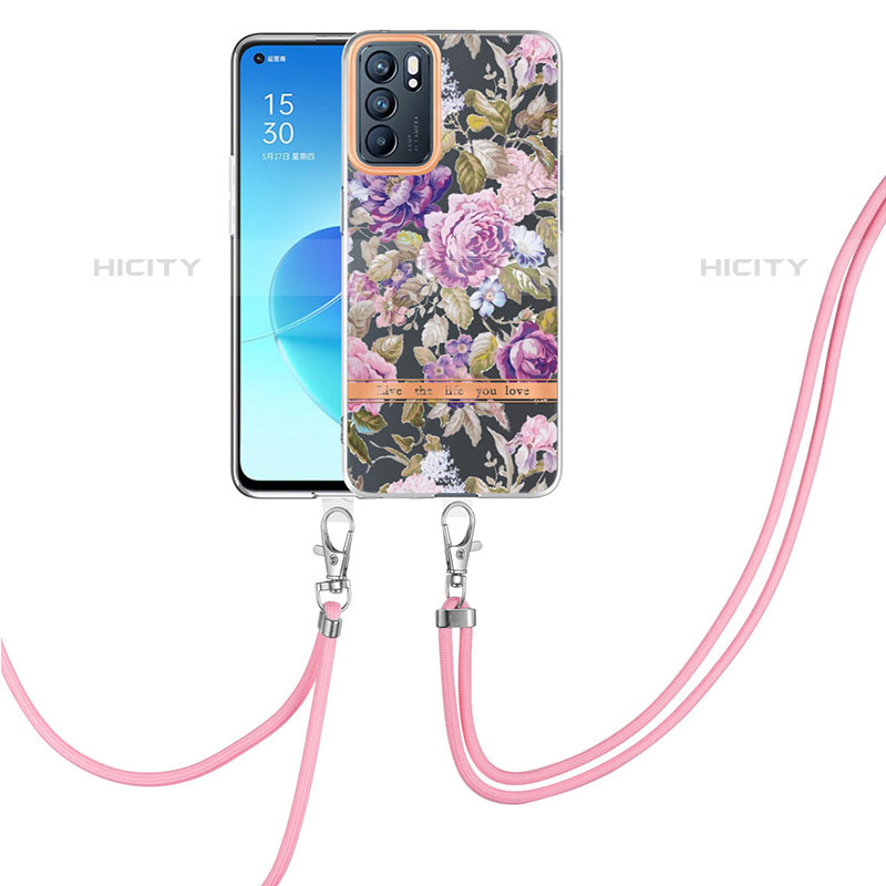 Funda Silicona Gel Goma Patron de Moda Carcasa con Acollador Cordon Lanyard Y06B para Oppo Reno6 5G