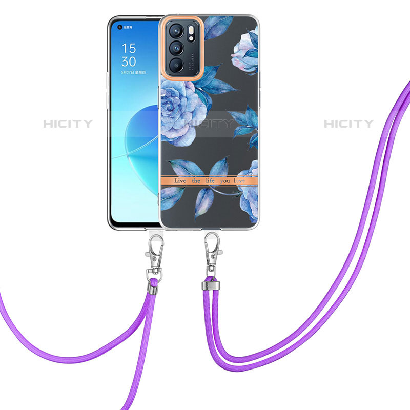 Funda Silicona Gel Goma Patron de Moda Carcasa con Acollador Cordon Lanyard Y06B para Oppo Reno6 5G