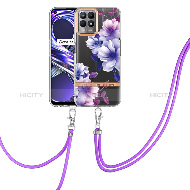 Funda Silicona Gel Goma Patron de Moda Carcasa con Acollador Cordon Lanyard Y06B para Realme 8i