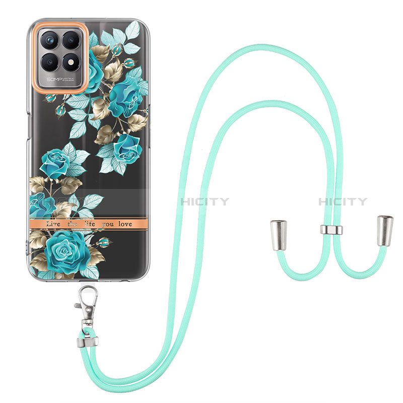 Funda Silicona Gel Goma Patron de Moda Carcasa con Acollador Cordon Lanyard Y06B para Realme 8i