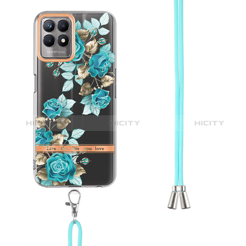 Funda Silicona Gel Goma Patron de Moda Carcasa con Acollador Cordon Lanyard Y06B para Realme 8i