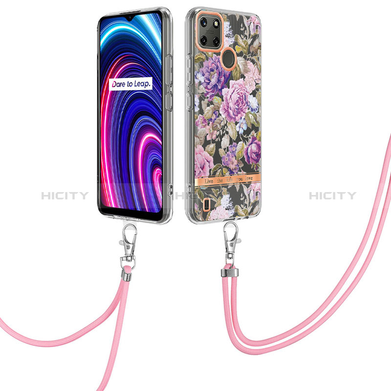 Funda Silicona Gel Goma Patron de Moda Carcasa con Acollador Cordon Lanyard Y06B para Realme C21Y