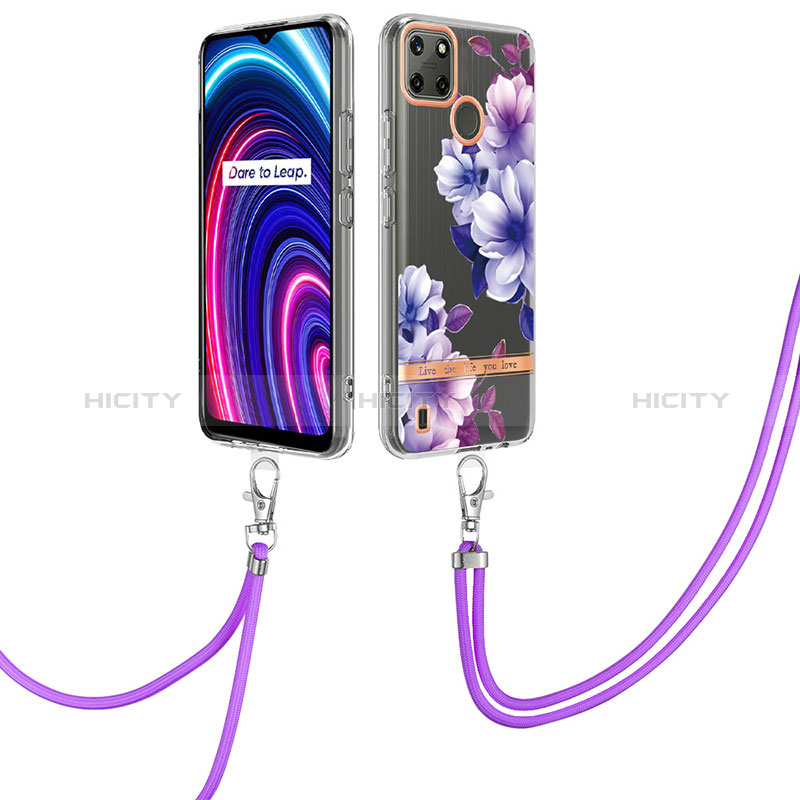 Funda Silicona Gel Goma Patron de Moda Carcasa con Acollador Cordon Lanyard Y06B para Realme C21Y