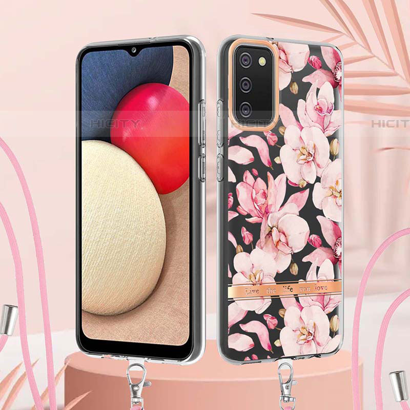 Funda Silicona Gel Goma Patron de Moda Carcasa con Acollador Cordon Lanyard Y06B para Samsung Galaxy A03s