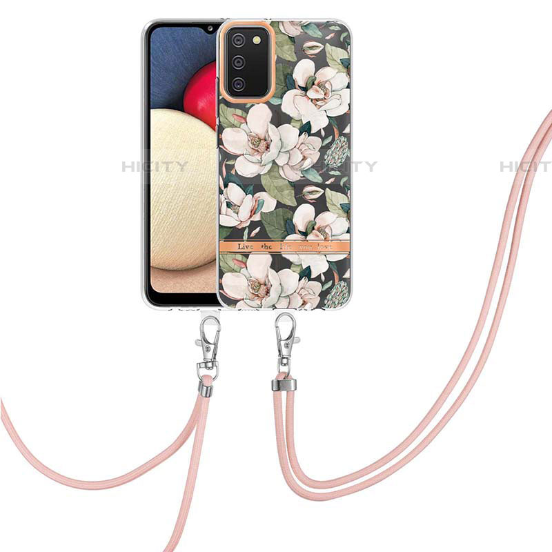 Funda Silicona Gel Goma Patron de Moda Carcasa con Acollador Cordon Lanyard Y06B para Samsung Galaxy A03s