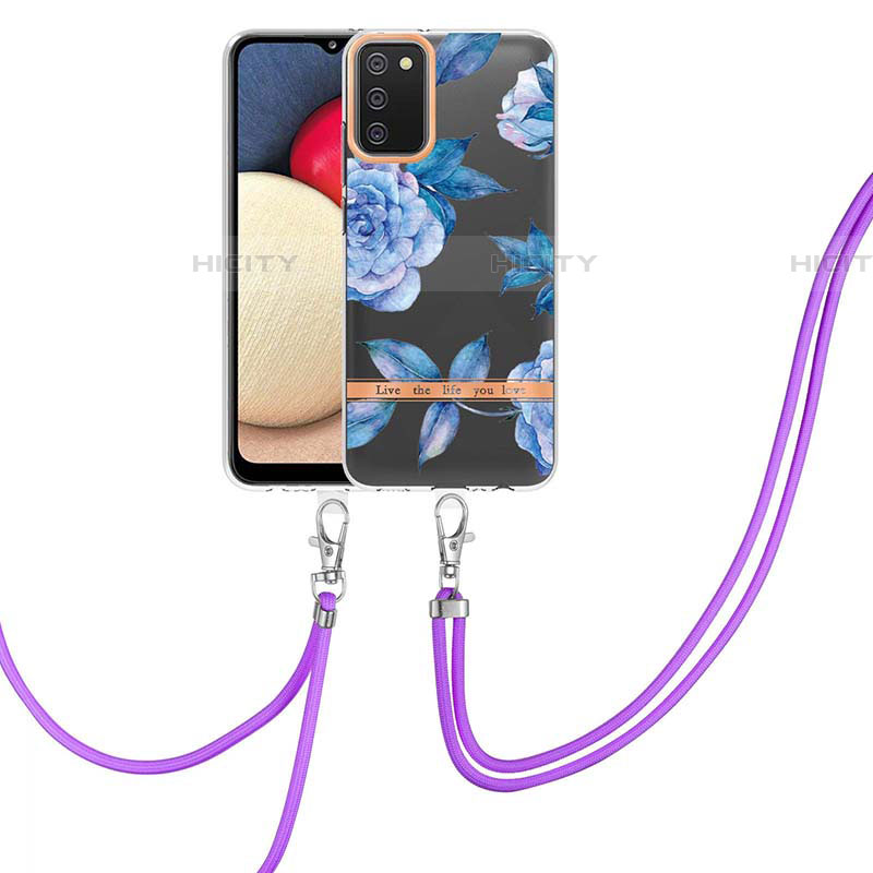 Funda Silicona Gel Goma Patron de Moda Carcasa con Acollador Cordon Lanyard Y06B para Samsung Galaxy A03s