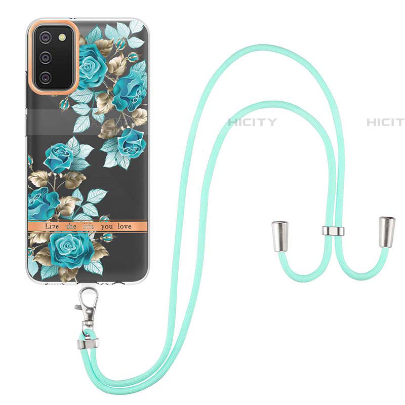 Funda Silicona Gel Goma Patron de Moda Carcasa con Acollador Cordon Lanyard Y06B para Samsung Galaxy A03s