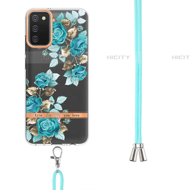 Funda Silicona Gel Goma Patron de Moda Carcasa con Acollador Cordon Lanyard Y06B para Samsung Galaxy A03s