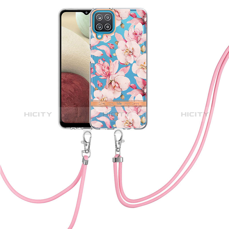 Funda Silicona Gel Goma Patron de Moda Carcasa con Acollador Cordon Lanyard Y06B para Samsung Galaxy A12