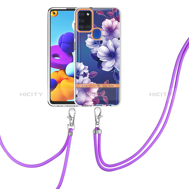 Funda Silicona Gel Goma Patron de Moda Carcasa con Acollador Cordon Lanyard Y06B para Samsung Galaxy A21s