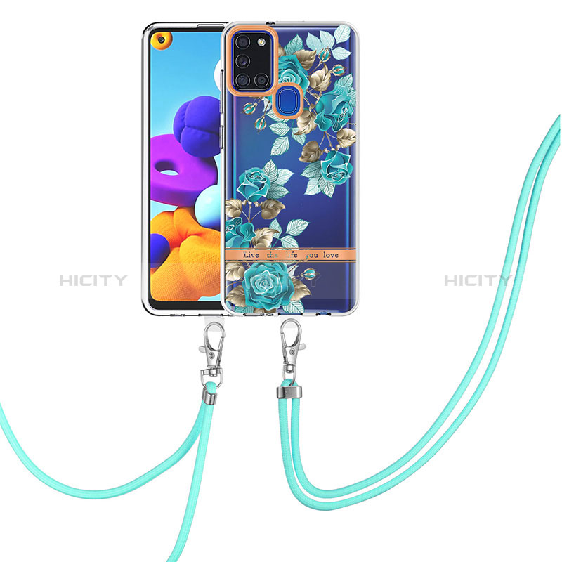 Funda Silicona Gel Goma Patron de Moda Carcasa con Acollador Cordon Lanyard Y06B para Samsung Galaxy A21s