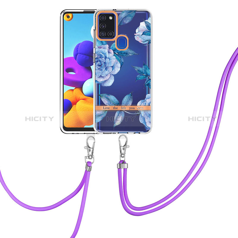 Funda Silicona Gel Goma Patron de Moda Carcasa con Acollador Cordon Lanyard Y06B para Samsung Galaxy A21s