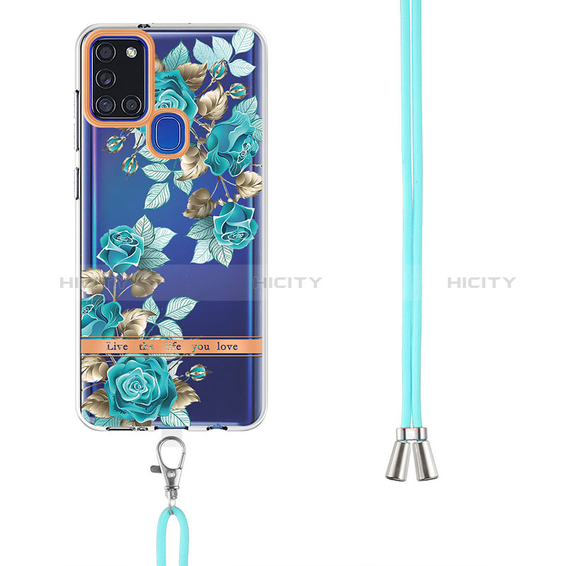 Funda Silicona Gel Goma Patron de Moda Carcasa con Acollador Cordon Lanyard Y06B para Samsung Galaxy A21s