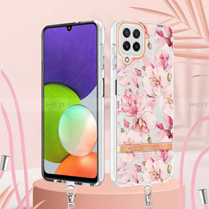 Funda Silicona Gel Goma Patron de Moda Carcasa con Acollador Cordon Lanyard Y06B para Samsung Galaxy A22 4G