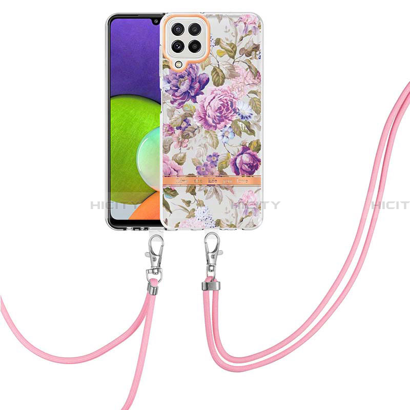 Funda Silicona Gel Goma Patron de Moda Carcasa con Acollador Cordon Lanyard Y06B para Samsung Galaxy A22 4G Purpura Claro