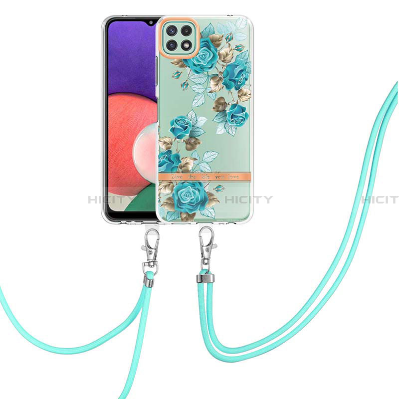 Funda Silicona Gel Goma Patron de Moda Carcasa con Acollador Cordon Lanyard Y06B para Samsung Galaxy A22 5G