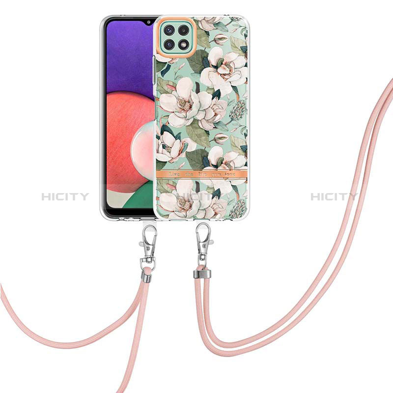 Funda Silicona Gel Goma Patron de Moda Carcasa con Acollador Cordon Lanyard Y06B para Samsung Galaxy A22s 5G Blanco