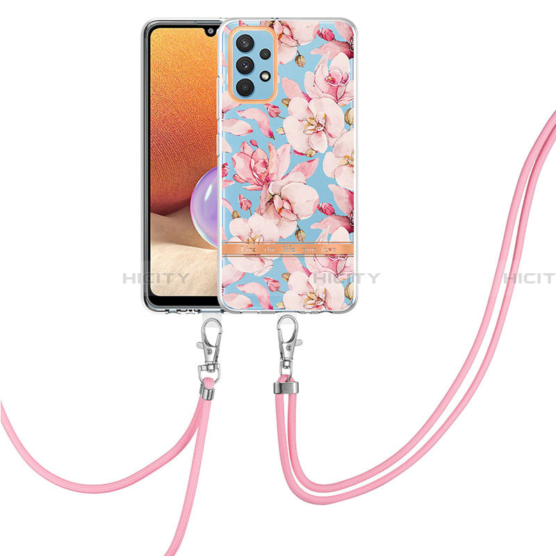 Funda Silicona Gel Goma Patron de Moda Carcasa con Acollador Cordon Lanyard Y06B para Samsung Galaxy A32 4G