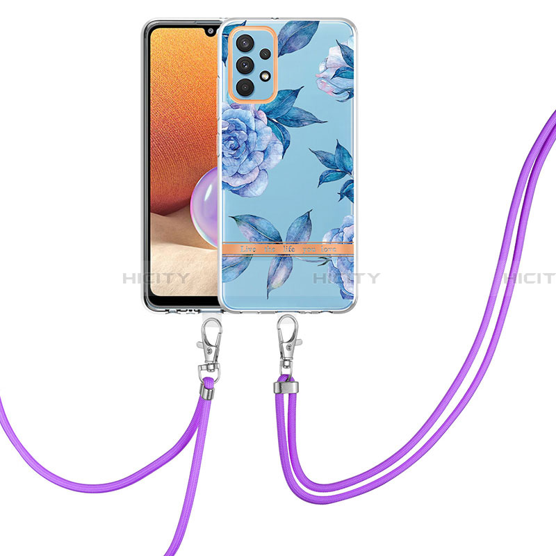 Funda Silicona Gel Goma Patron de Moda Carcasa con Acollador Cordon Lanyard Y06B para Samsung Galaxy A32 4G