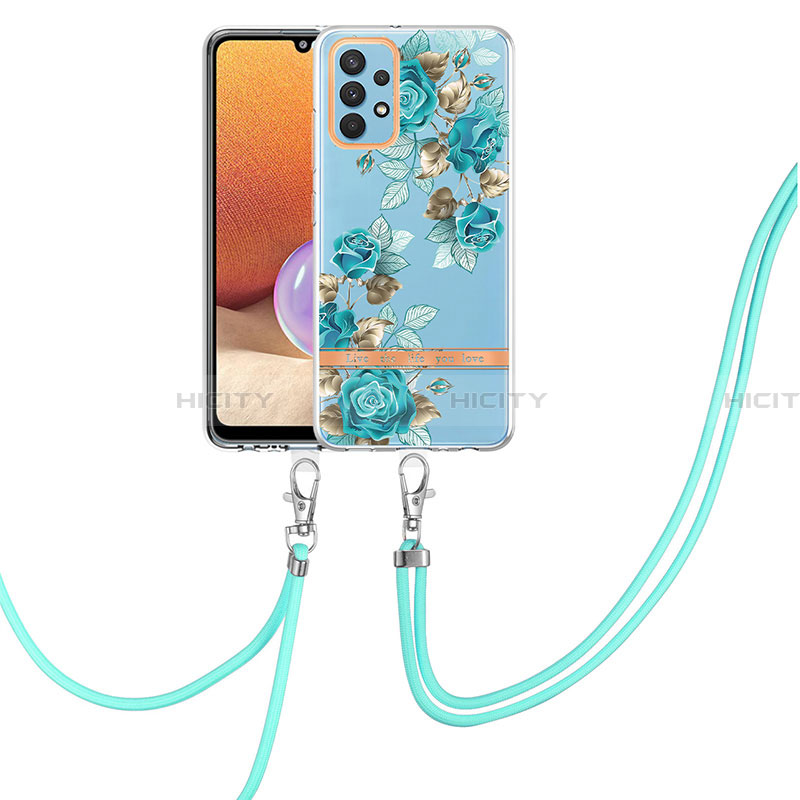 Funda Silicona Gel Goma Patron de Moda Carcasa con Acollador Cordon Lanyard Y06B para Samsung Galaxy A32 4G