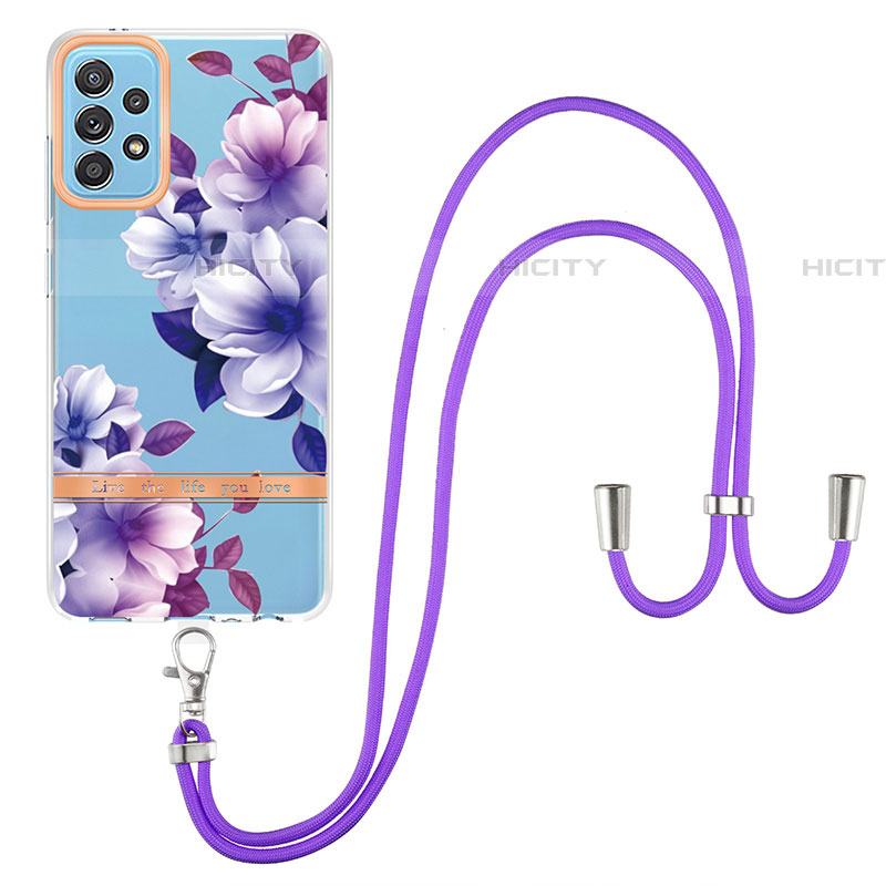 Funda Silicona Gel Goma Patron de Moda Carcasa con Acollador Cordon Lanyard Y06B para Samsung Galaxy A52 4G