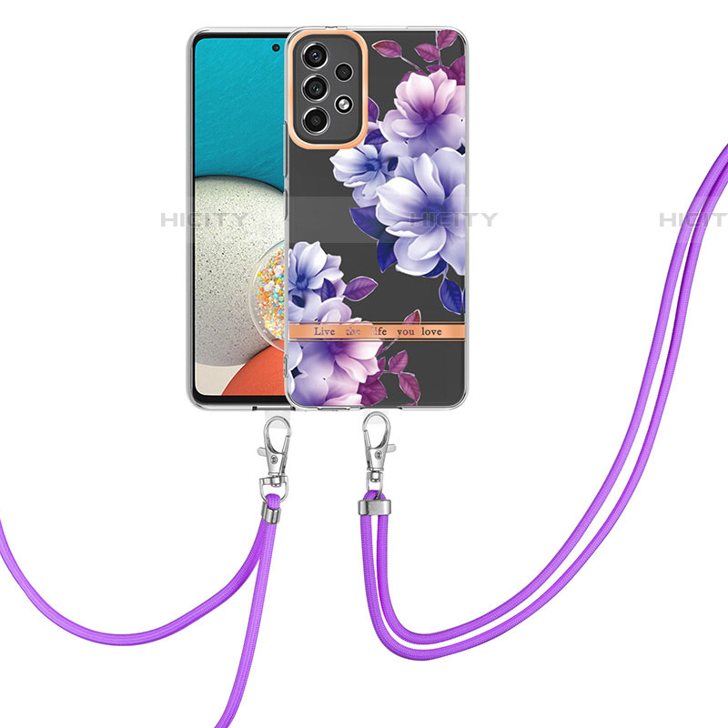 Funda Silicona Gel Goma Patron de Moda Carcasa con Acollador Cordon Lanyard Y06B para Samsung Galaxy A53 5G