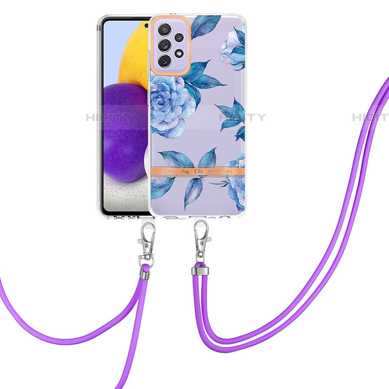 Funda Silicona Gel Goma Patron de Moda Carcasa con Acollador Cordon Lanyard Y06B para Samsung Galaxy A72 4G Azul