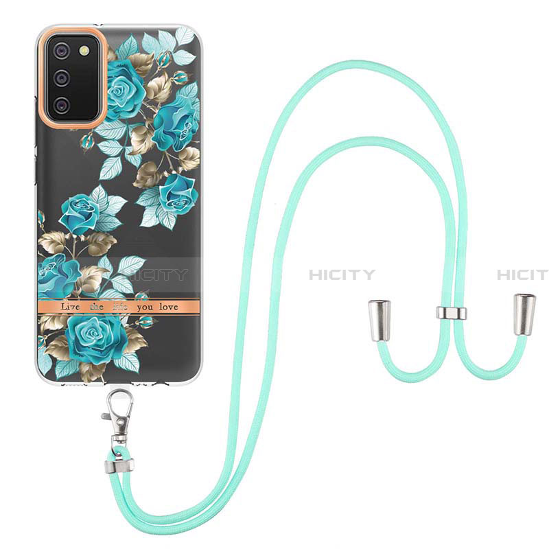 Funda Silicona Gel Goma Patron de Moda Carcasa con Acollador Cordon Lanyard Y06B para Samsung Galaxy F02S SM-E025F