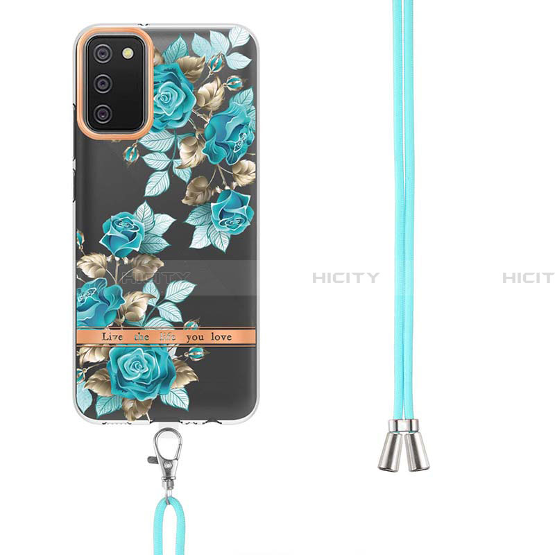 Funda Silicona Gel Goma Patron de Moda Carcasa con Acollador Cordon Lanyard Y06B para Samsung Galaxy F02S SM-E025F