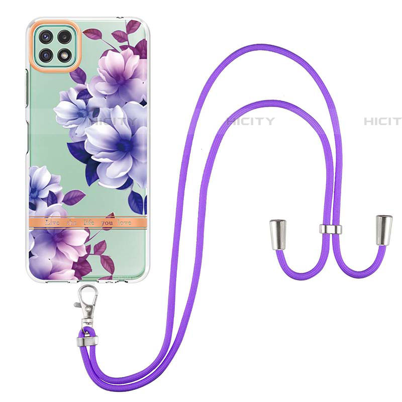 Funda Silicona Gel Goma Patron de Moda Carcasa con Acollador Cordon Lanyard Y06B para Samsung Galaxy F42 5G