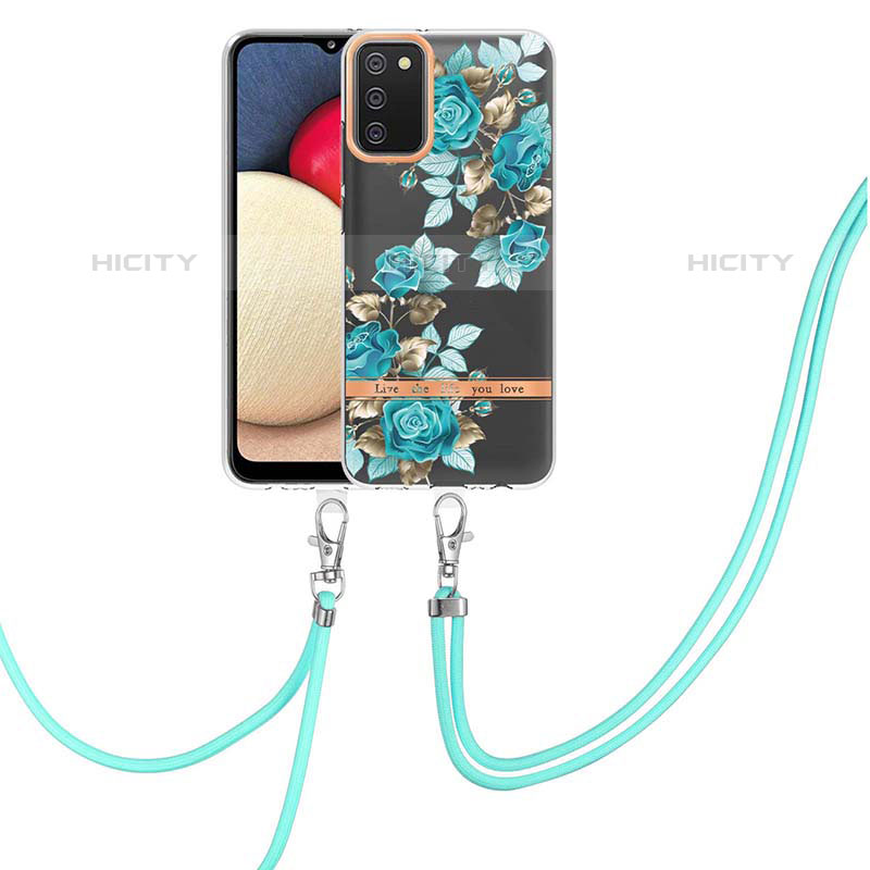 Funda Silicona Gel Goma Patron de Moda Carcasa con Acollador Cordon Lanyard Y06B para Samsung Galaxy M02s