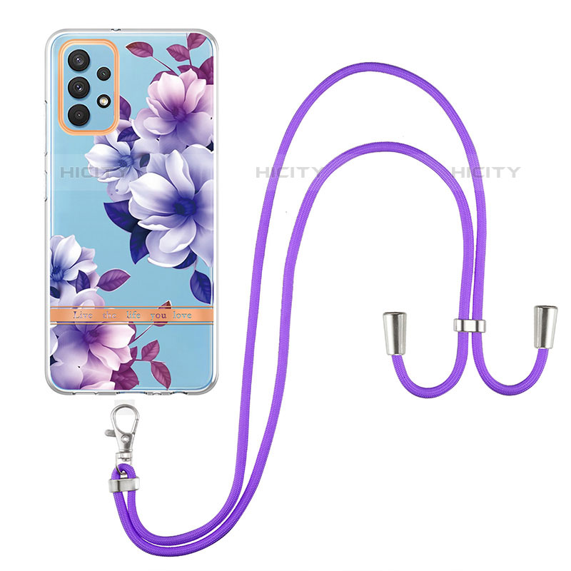 Funda Silicona Gel Goma Patron de Moda Carcasa con Acollador Cordon Lanyard Y06B para Samsung Galaxy M32 5G