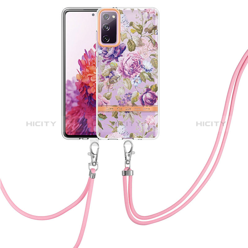 Funda Silicona Gel Goma Patron de Moda Carcasa con Acollador Cordon Lanyard Y06B para Samsung Galaxy S20 FE (2022) 5G Purpura Claro