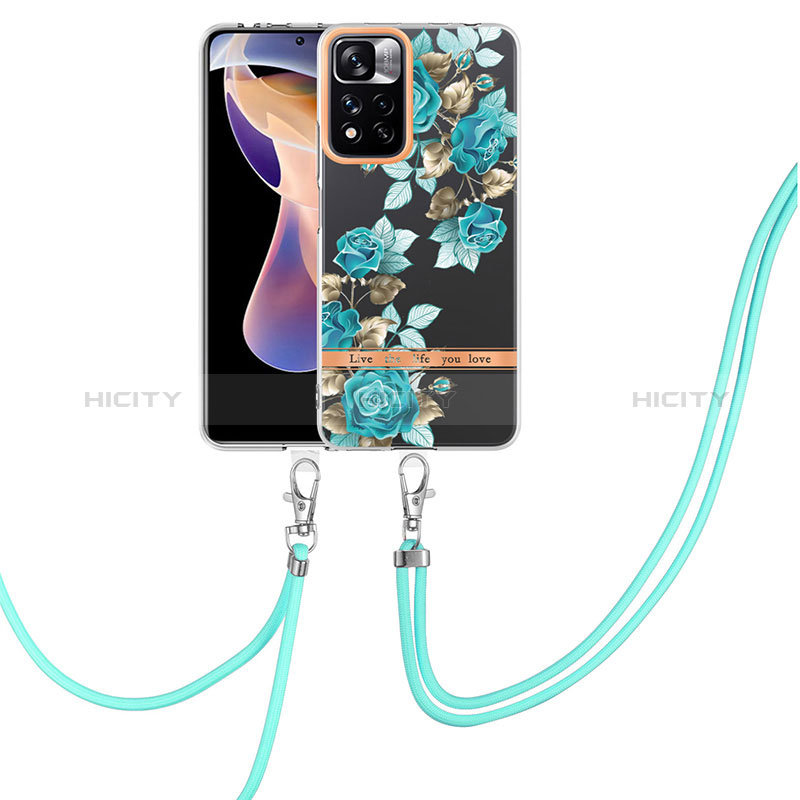 Funda Silicona Gel Goma Patron de Moda Carcasa con Acollador Cordon Lanyard Y06B para Xiaomi Mi 11i 5G (2022) Cian