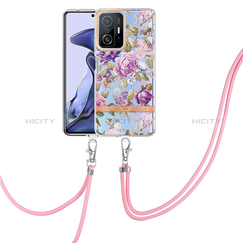 Funda Silicona Gel Goma Patron de Moda Carcasa con Acollador Cordon Lanyard Y06B para Xiaomi Mi 11T 5G Purpura Claro