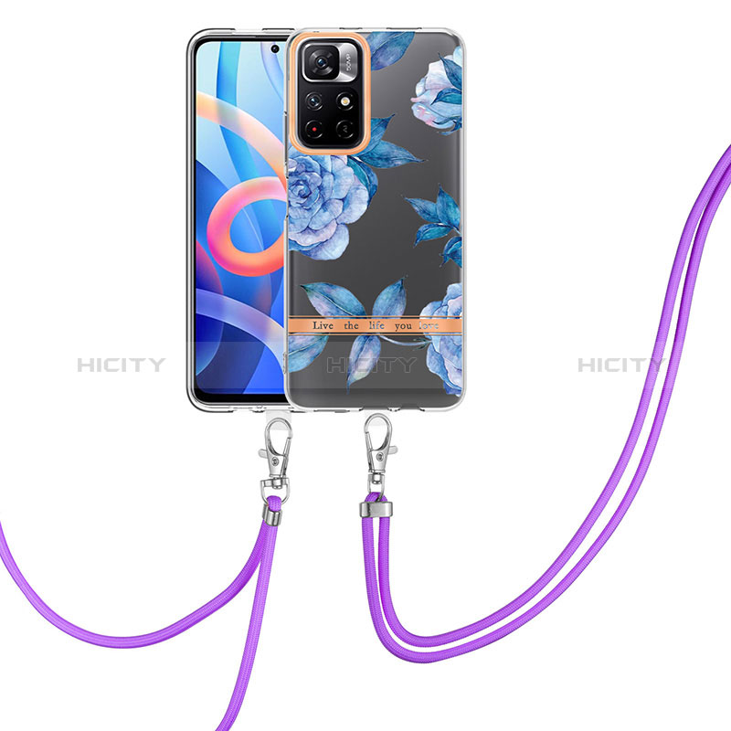 Funda Silicona Gel Goma Patron de Moda Carcasa con Acollador Cordon Lanyard Y06B para Xiaomi Poco M4 Pro 5G Azul