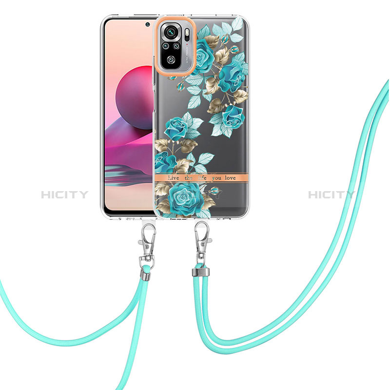 Funda Silicona Gel Goma Patron de Moda Carcasa con Acollador Cordon Lanyard Y06B para Xiaomi Poco M5S Cian