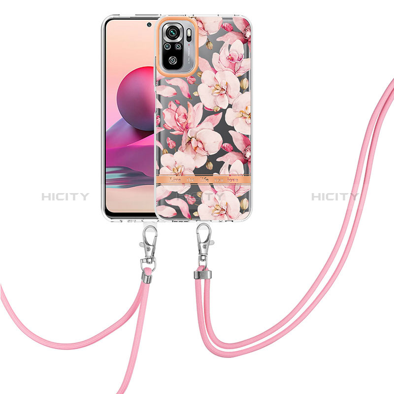 Funda Silicona Gel Goma Patron de Moda Carcasa con Acollador Cordon Lanyard Y06B para Xiaomi Poco M5S Rosa