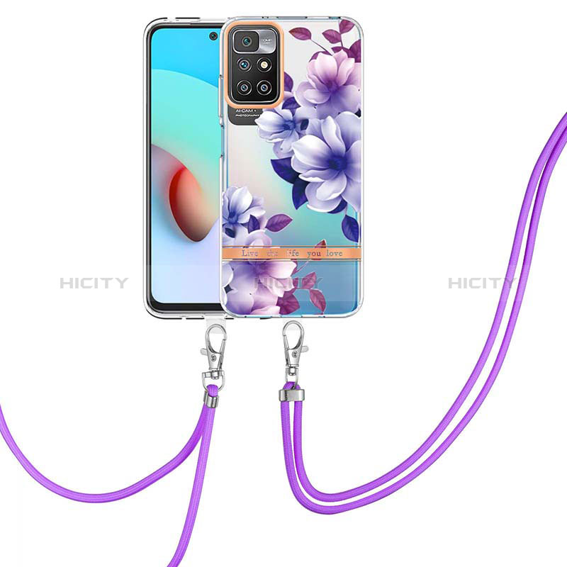 Funda Silicona Gel Goma Patron de Moda Carcasa con Acollador Cordon Lanyard Y06B para Xiaomi Redmi 10 (2022) Morado