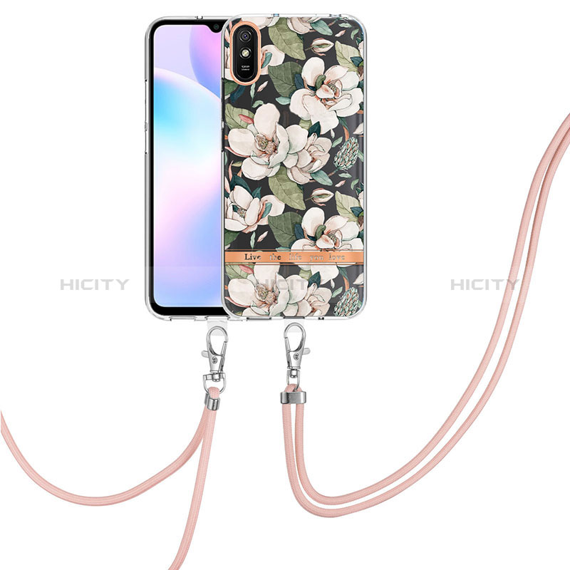 Funda Silicona Gel Goma Patron de Moda Carcasa con Acollador Cordon Lanyard Y06B para Xiaomi Redmi 9i Blanco