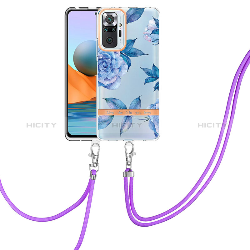 Funda Silicona Gel Goma Patron de Moda Carcasa con Acollador Cordon Lanyard Y06B para Xiaomi Redmi Note 10 Pro 4G Azul