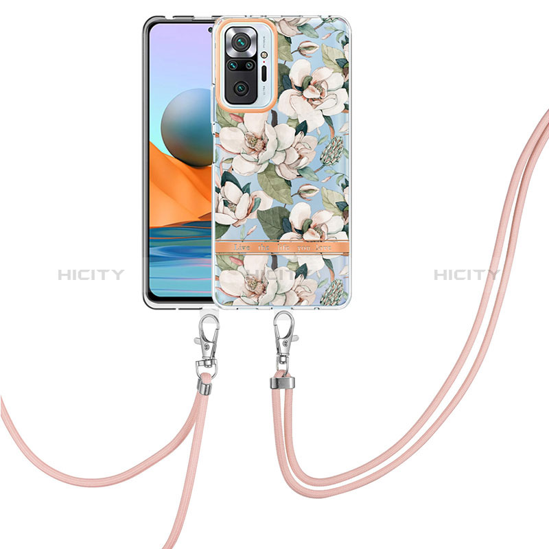 Funda Silicona Gel Goma Patron de Moda Carcasa con Acollador Cordon Lanyard Y06B para Xiaomi Redmi Note 10 Pro 4G Blanco