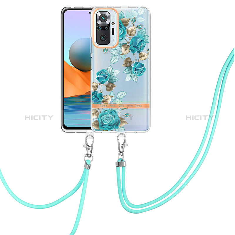 Funda Silicona Gel Goma Patron de Moda Carcasa con Acollador Cordon Lanyard Y06B para Xiaomi Redmi Note 10 Pro 4G Cian