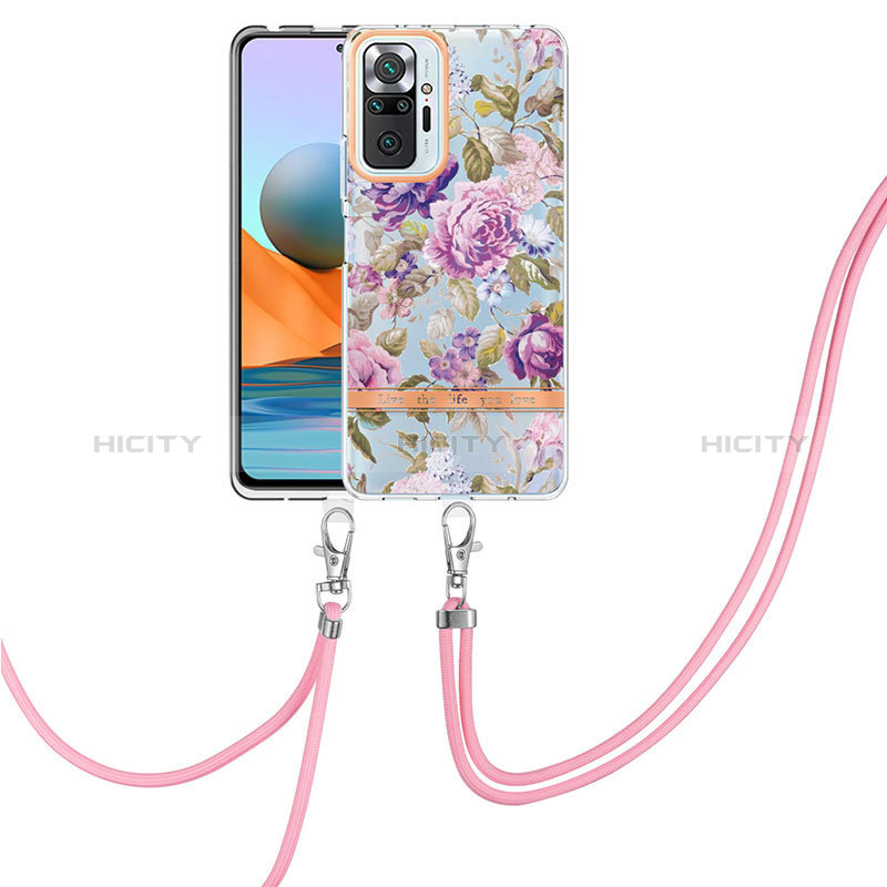 Funda Silicona Gel Goma Patron de Moda Carcasa con Acollador Cordon Lanyard Y06B para Xiaomi Redmi Note 10 Pro 4G Purpura Claro